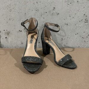 INC International Concepts KIVAH2 Pewter Open Toe Ankle Strap Block Heels - SZ 6